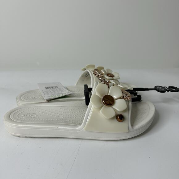 Crocs Women’s Size 4 Sloane Slide Sandal Floral Metallic Blooms - Picture 2 of 7